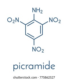 Picramide, (2,4,6-trinitroaniline) explosive molecule. Skeletal formula.