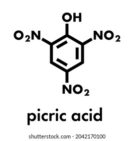 Picric acid (2,4,6-trinitrophenol) explosive molecule. Skeletal formula.Picric acid (2,4,6-trinitrophenol) explosive molecule. Skeletal formula.