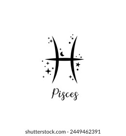 Picses zodiac sign with moon and stars