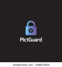 Pict Guard, padlock incorporated with camera for photo security logo design