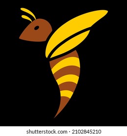 Pictogram of a bee in brown and yellow colors seen in profile on a black background. 