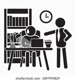 Pictogram of boss giving orders in office. Concept of work stress. Vector illustration.