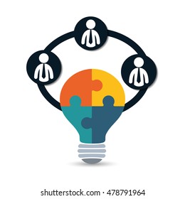pictogram bulb puzzle teamwork support collaborative cooperation work icon set. Colorful design. Vector illustration