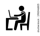 Pictogram Businessman Working on Computer.  Vector illustration