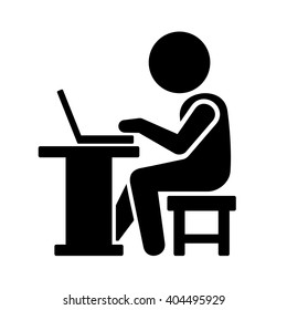 Pictogram Businessman Working on Computer.  Vector