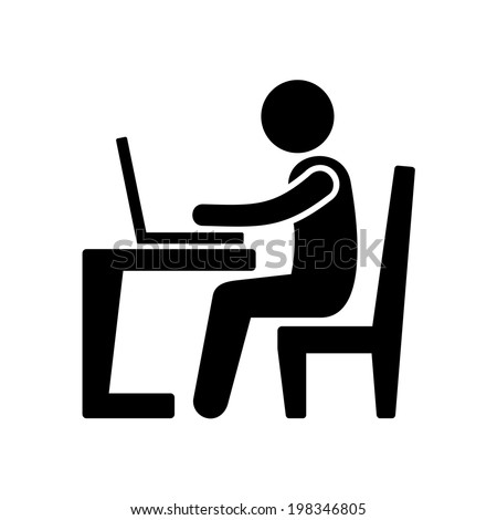 Pictogram Businessman Working on Computer.  Vector illustration
