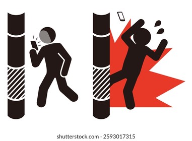 Pictogram of caution when using smartphone while walking