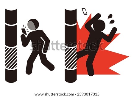 Pictogram of caution when using smartphone while walking
