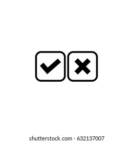 Pictogram checkmark to accept and refusal icon. Black icon on white background.