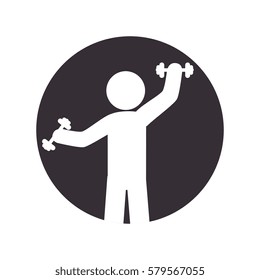pictogram circular frame with man lifting a dumbbell