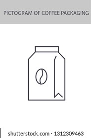 Pictogram of coffee packaging on white background. Isolated coffe packaging icon. Picture for a restaurants/cafe menu. Logos concept, web-sites and other. B&W coffee packaging icon.