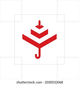 The pictogram consists of a square pyramid and umbrella.