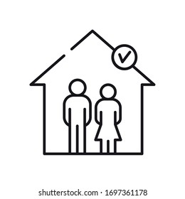 pictogram couple safe inside the house icon over white background, line style, vector illustration