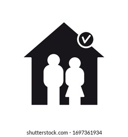 pictogram couple safe inside the house icon over white background, silhouette style, vector illustration