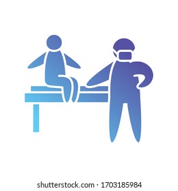 pictogram doctor examining a kid on a stretcher icon over white background, gradient style, vector illustration