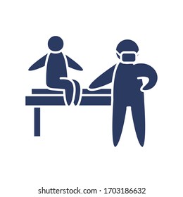 pictogram doctor examining a kid on a stretcher icon over white background, line style, vector illustration