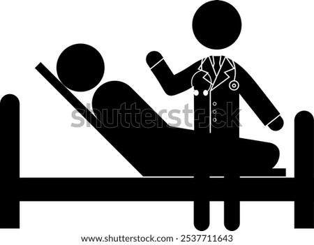 Pictogram of a doctor explaining something to a patient lying in bed