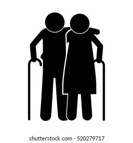 pictogram elderly couple with walking stick