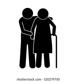 pictogram elderly couple with walking stick