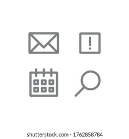 pictogram envelope urgent calendar magnifier loupe magnifying lens glass thin line icon grey business manager management web object symbol letter concept set email office manager interface mail sms