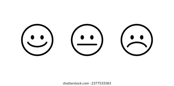 Pictogram faces. Happy, neutral and sad. Simple vector icon for web and mobile app.