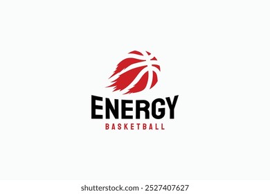 Ilustración vectorial de diseño de logotipo de icono de fuego y baloncesto con estilos planos y modernos. Plantilla de diseño de Vector de logotipo de símbolo de baloncesto de energía de silueta aislada en blanco