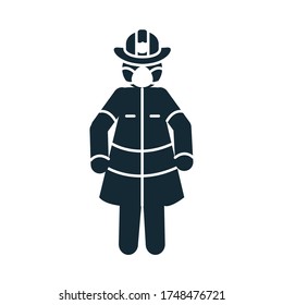 pictogram fireman with protective mask icon over white background, silhouette style, vector illustration