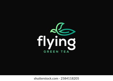 pictogram flying green icon logo design vector illustration with elegant, gradient and luxury styles. creative outline bird and tea leaf symbol logo business design vector ideas