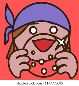 pictogram with fortune teller looking into the sparkling shining glass ball, traveling carnival or traid fair witch telling her customer about his future using magic tricks, simple colored emoticon