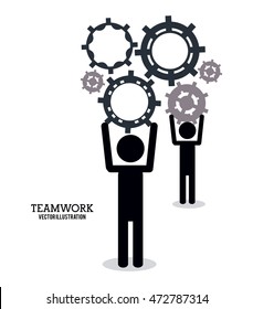 pictogram gear teamwork support collaborative unity icon. flat design. Vector illustration