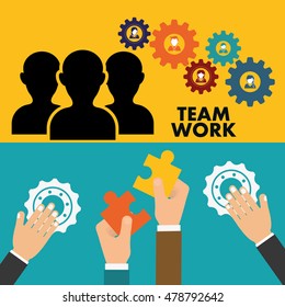 pictogram gears hand teamwork support collaborative cooperation work icon set. Colorful design. Vector illustration