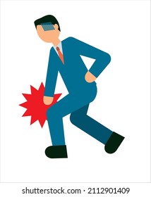 A pictogram of a healthy knee-hurting businessman, a male office worker, and an avatar-like illustration.