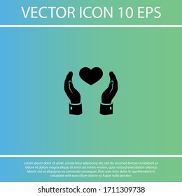 Pictogram of heart in hands icon. two hands hold a heart. love is warm. Heart in a safe place. heat and love transfer 10 eps