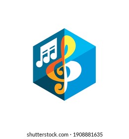Pictogram in a hexagon, art, treble clef