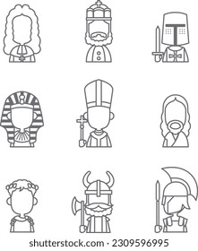 pictogram of history, king, pope, pharaoh etc.