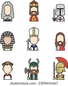 pictogram of history, king, pope, pharaoh etc.