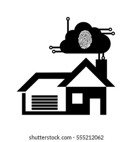 pictogram home security technology finger print vector illustration eps 10