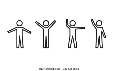 Pictogram human figure HELP hand signal pose with variable line width