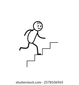 pictogram of a human figure, silhouette of a man running up the stairs, flat vector illustration