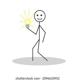 a pictogram of a human figure, a stick of a man holding a light bulb in his hands, the concept of a business idea