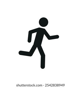 pictogram of a human figure, a stick man running on a transparent background, flat vector illustration