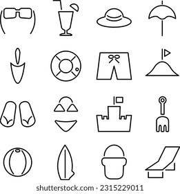 Pictogram icon illustration set of items used in sea bathing