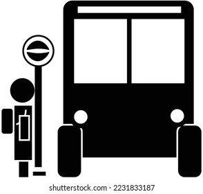 Pictogram icon of the person who carries a rucksack on the back, and gets on a bus