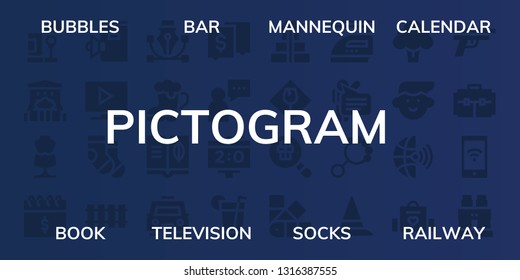 pictogram icon set. 32 filled pictogram icons. on blue background style Collection Of - Bubbles, Bar, Mannequin, Calendar, Book, Television, Socks, Railway, Vector, Beer, Taxi