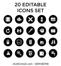 Pictogram icons. set of 20 editable filled pictogram icons such as smoking area, lock, mouse toy, worker, calendar. best quality pictogram elements in trendy style.