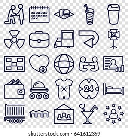 Pictogram icons set. set of 25 pictogram outline icons such as baby onesie, drink, van, soda and burger, calendar, cargo trailer, add favorite, cocktail, soft box, photo