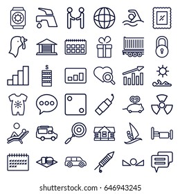 Pictogram icons set. set of 36 pictogram outline icons such as lock, turkey, house, baby onesie, mouse toy, present, coin, dice, tap, van, soda and burger, heart search, bed