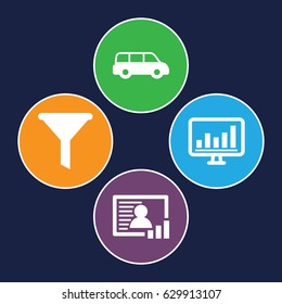 Pictogram icons set. set of 4 pictogram filled icons such as chart, photo, filter