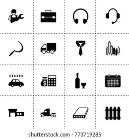 Pictogram icons. vector collection filled pictogram icons. includes symbols such as sickle, wine, tie, atm and money sack, car service. use for web, mobile and ui design.