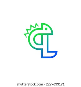 The pictogram is the letter q and Chameleon. Elegant and outline.